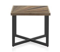 Mesa de centro quadrada de madeira com perna de metal