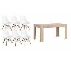 Mesa de jantar ou cozinha Cambria + 6 cadeiras brancas estilo nórdico 138x80