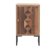 Mesa de cabeceira de madeira reciclada 1 porta e base metálica