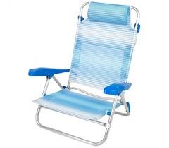 Aktive Cadeira de praia dobrável e reclinável 7 posições listras azuis c/almofada e alças