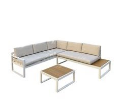 Set ANNABEL sofá de canto + mesa de centro em branco/cinza.