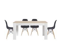 Mesa de jantar ou cozinha branca/cambria + 4 cadeiras cinza estilo nórdico 138x80