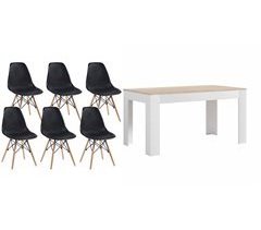 Mesa de jantar ou cozinha branca/cambria + 6 cadeiras brancas estilo nórdico 138x80
