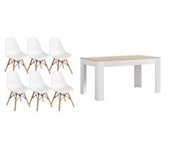 Mesa de jantar ou cozinha branca/cambria + 6 cadeiras brancas estilo nórdico 138x80