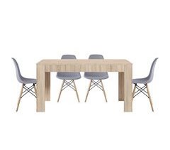 Mesa de jantar ou cozinha Cambria + 4 cadeiras cinza estilo nórdico 138x80