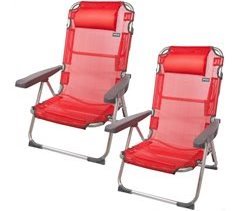 Pack económico 2 cadeiras de praia Menorca cadeiras de praia multiposições anti-inclinação c/almofada 48x60x90 cm Aktive