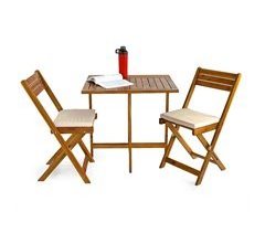 Conjunto de mesa com 2 cadeiras de jardim em madeira Melzo