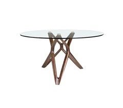 Mesa de jantar redonda vidro e madeira
