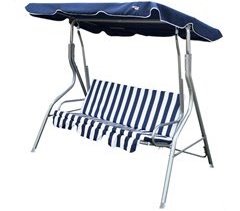 Cadeira de baloiço de jardim azul e branca com capota basculante 3 lugares Aktive