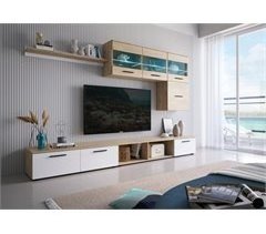 PARIS sala de estar moderna, sala de jantar com luzes Leds, acabamento em Carvalho/Branco, medidas: 250x190x42 cm de profundidade