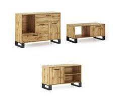 Conjunto de móveis para sala de estar - Aparador + Mesa de centro + Suporte para TV - Modelo Loft