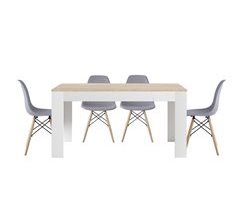 Mesa de jantar ou cozinha branca/cambria + 4 cadeiras cinza estilo nórdico 138x80