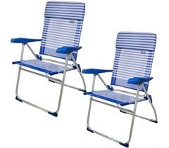 Pacote de poupança de 2 cadeiras de praia anti-inclinação multiposições Sicilia com almofada Aktive