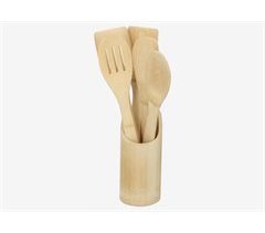 Set 5 utensílios de cozinha 30cm bambu