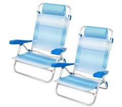 Pack de 2 cadeiras de praia dobráveis e reclináveis riscas de 7 posições c/almofada