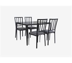 Conjunto de mesa + 4 cadeiras BERRY Preto. Tabela fixa. Vidro cinzento e 4 cadeiras fixas.