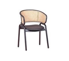 Cadeira de metal com braços e encosto em rattan natural - Morley