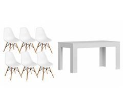 Mesa de jantar ou cozinha branca + 6 cadeiras brancas estilo nórdico 138x80