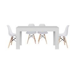 Mesa de jantar ou cozinha branca + 4 cadeiras brancas estilo nórdico 138x80