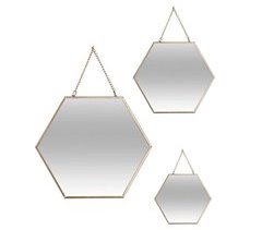 Conjunto de 3 espelhos dourados exagonais 29x26