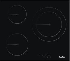 Placa vitrocerâmica SABA SB-BIHC1-2023. 3 Zonas. 60cm. preto