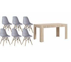Mesa de jantar ou cozinha Cambria + 6 cadeiras brancas estilo nórdico 138x80