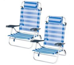 Pacote de 2 cadeiras de praia dobráveis e reclináveis de 7 posições à beira-mar c/almofada