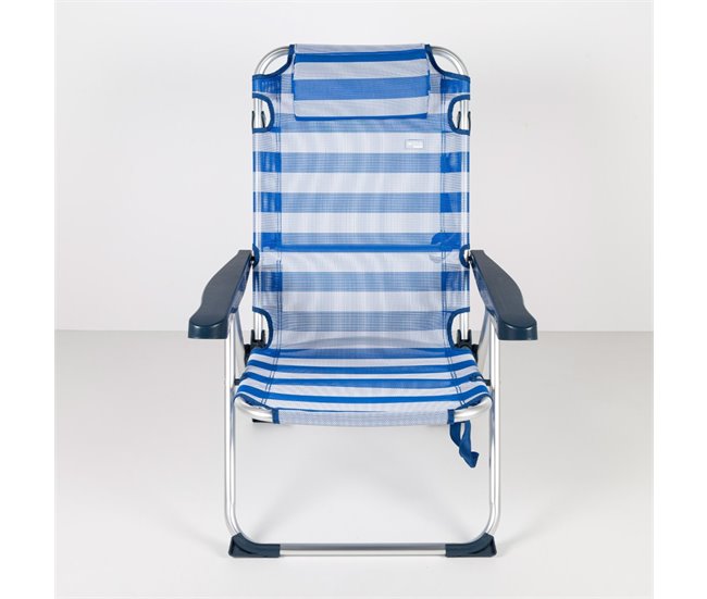 Cadeira de praia e espreguiçadeira 2 em 1 dobrável listrado c/almofada Aktive Azul