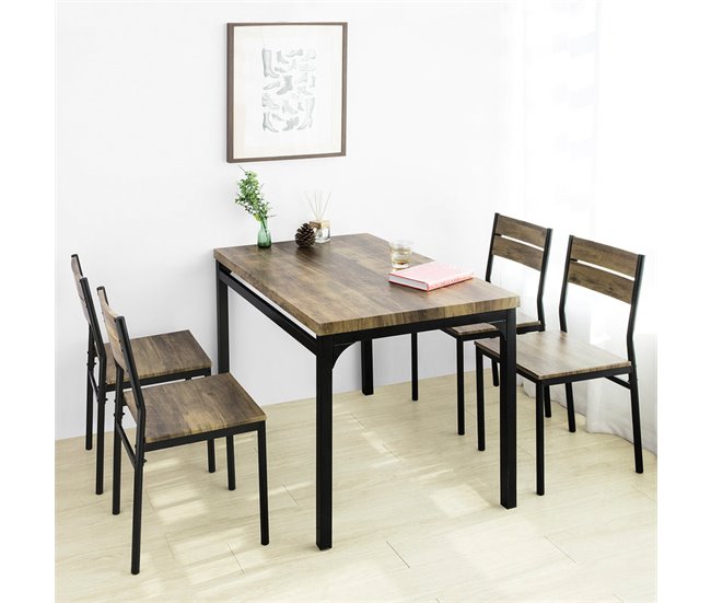 Conjunto de 1 mesa e 4 cadeiras de jantar OGT28-N+FST72x4 SoBuy Natural