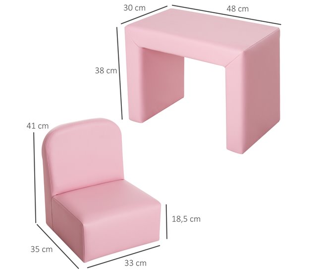 Conjunto de Cadeira e Mesa HOMCOM 310-021PK 33x35 Rosa