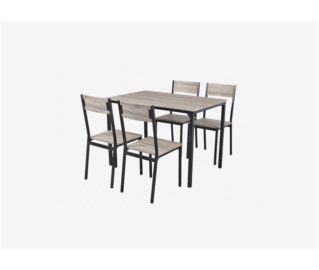 Conjunto mesa fixa e 4 cadeiras de cozinha CAFFE Preto/ Madeira