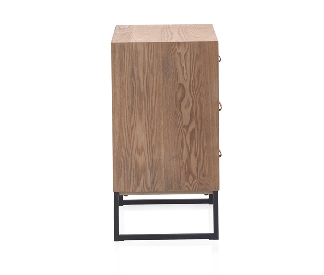 Mesa de cabeceira de madeira reciclada 3 gavetas e base metálica Natural