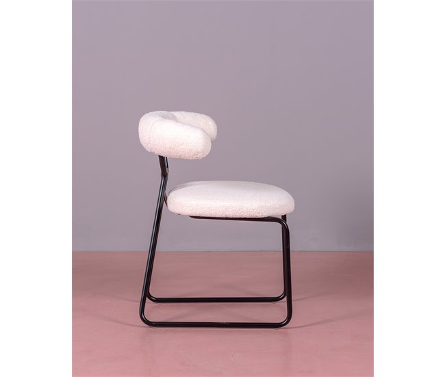 Cadeira de design em bouclé e pernas em aço lacado - Oxford Branco