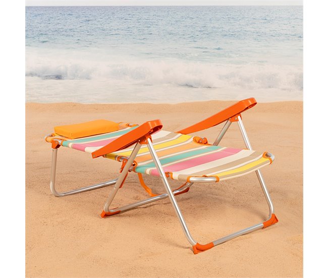 Aktive Cadeira de praia dobrável e reclinável 5 posições c/almofada e alça de ombro Multicor