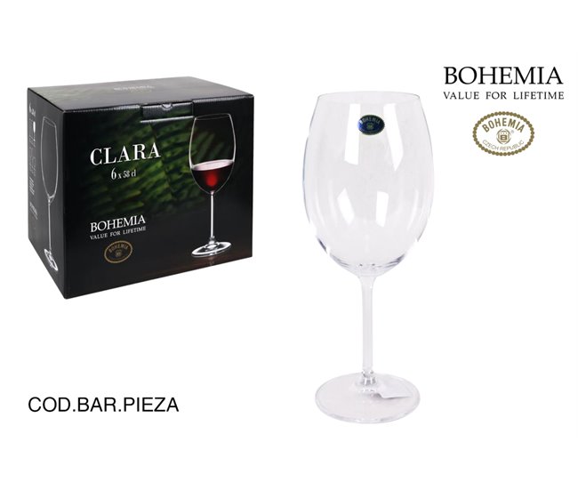 Set 6 copos de vinho CLARA de cristal da Bohémia Transparente