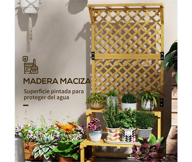 Suporte para Plantas de Madeira Madeira de abeto Outsunny Amarelo