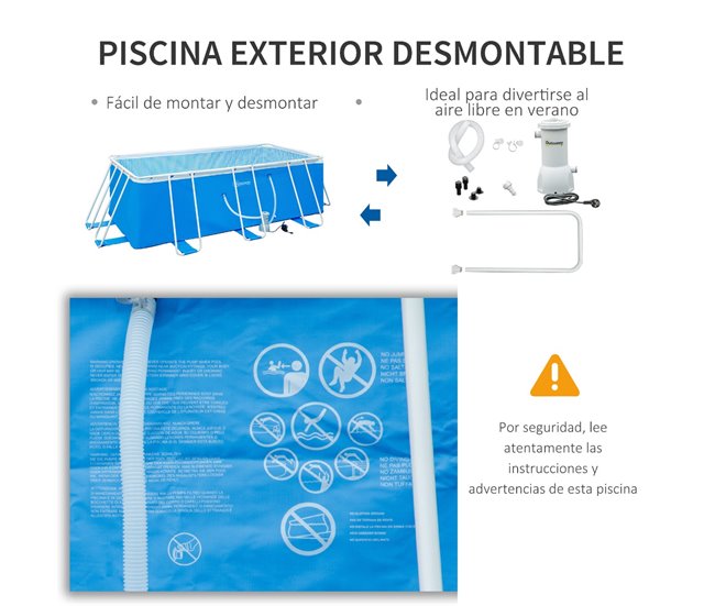 Piscina Desmontável Tubular Outsunny 848-030V90BU Azul