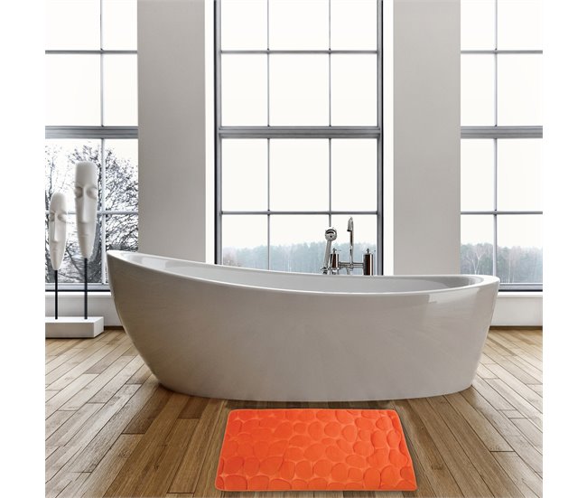 Tapete de casa de banho com efeito de seixos 60x40 Laranja