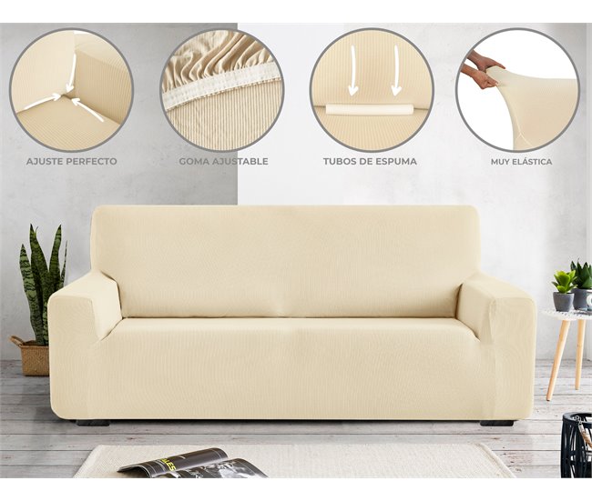  Capa de sofá elástica em tecido Eiffel adaptável. Protector de capa de sofá Milan. 2 lugares (130-180 cm) Cru