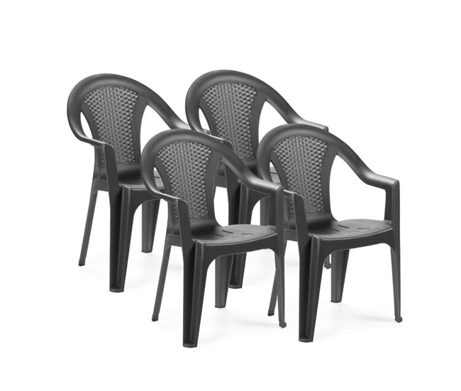  Conjunto de 4 cadeiras empilháveis Coral Cinza Escuro