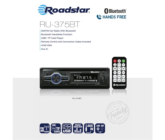 Rádio digital para automóvel Roadstar RU-375BT Preto