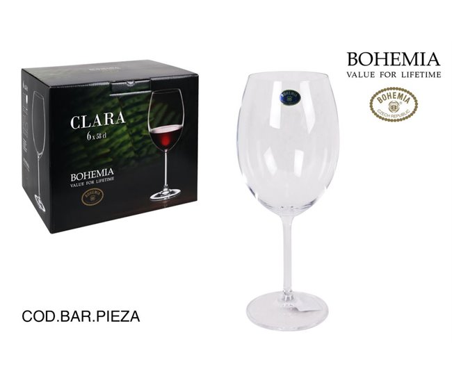Set 6 copos de vinho CLARA de cristal da Bohémia Transparente