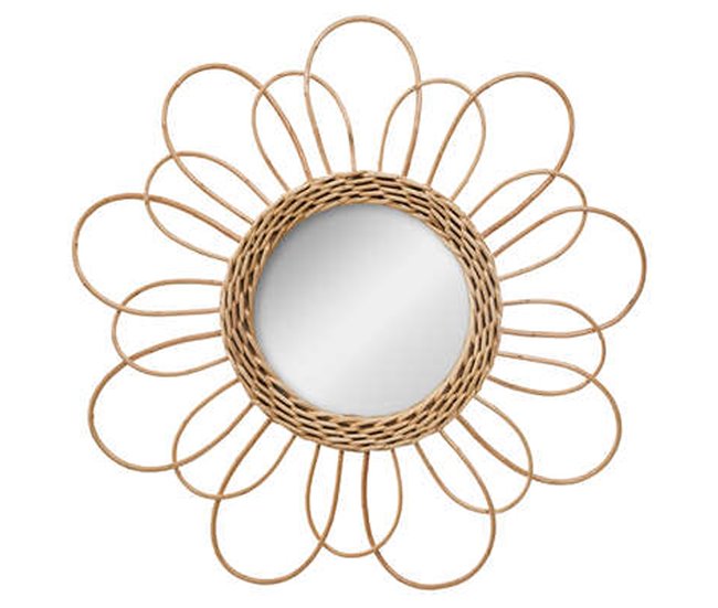 Espelho de vime com um design de flor 38x38 Bege