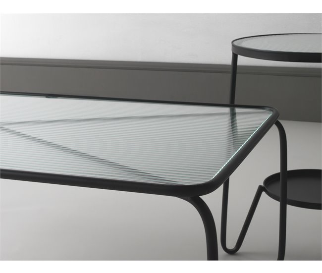 Mesa lateral de metal com tampo de vidro Preto