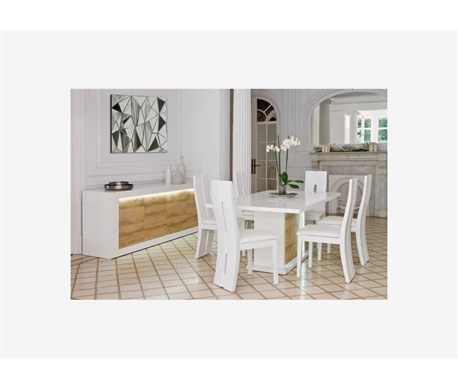 Mesa extensível de sala com Leds DUNE Branco/ Madeira