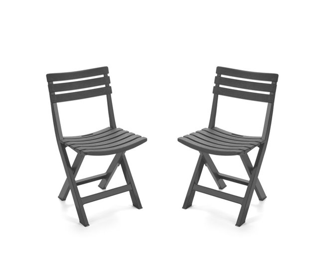  Conjunto de 2 cadeiras dobráveis Hoku Cinza Escuro