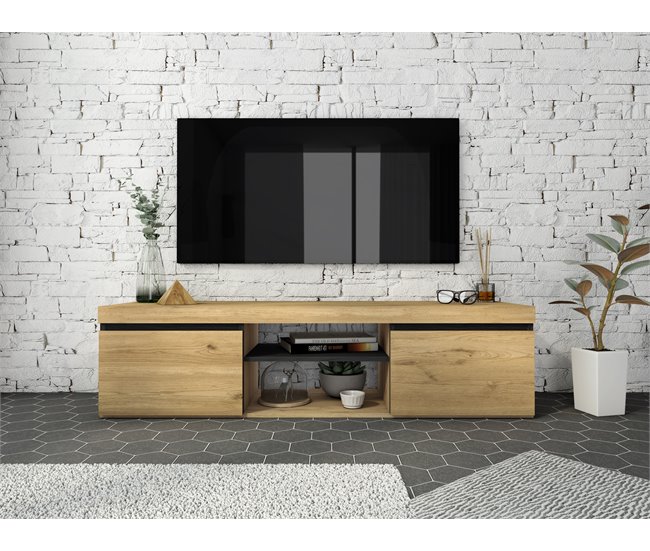 Conjunto de móveis para sala de estar - Aparador + Mesa de centro + Suporte para TV - Modelo Naturale Carvalho