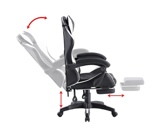 Cadeira de mesa para jogos de corrida com encosto reclinável Branco/ Preto