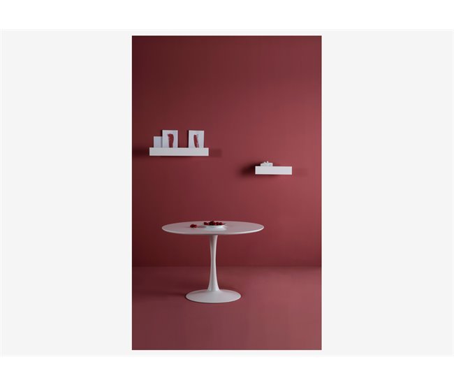Mesa de cozinha redonda fixa ROTA. Vidro. 110X75 cm. Branco Branco