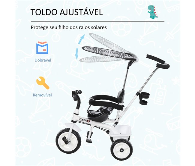 Triciclo Infantil HOMCOM 370-025 Branco/ Preto